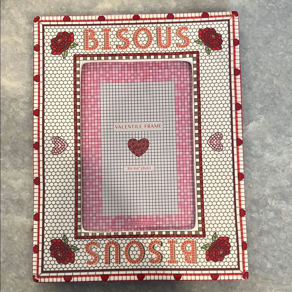 Anthropologie Bistro Tile Bisous Valentine Photo Frame NWOT